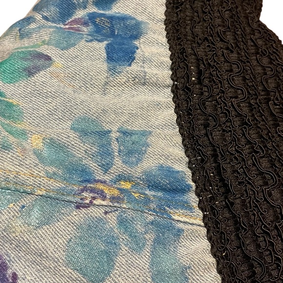 Vintage Denim Handmade Corset Style Repurposed Jeans Top Hand Painted in 80s - Picture 12 of 15